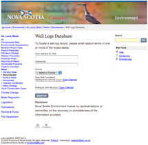 Nova Scotia Well Logs Database : Nova Scotia Department of Environment - Screen Shot